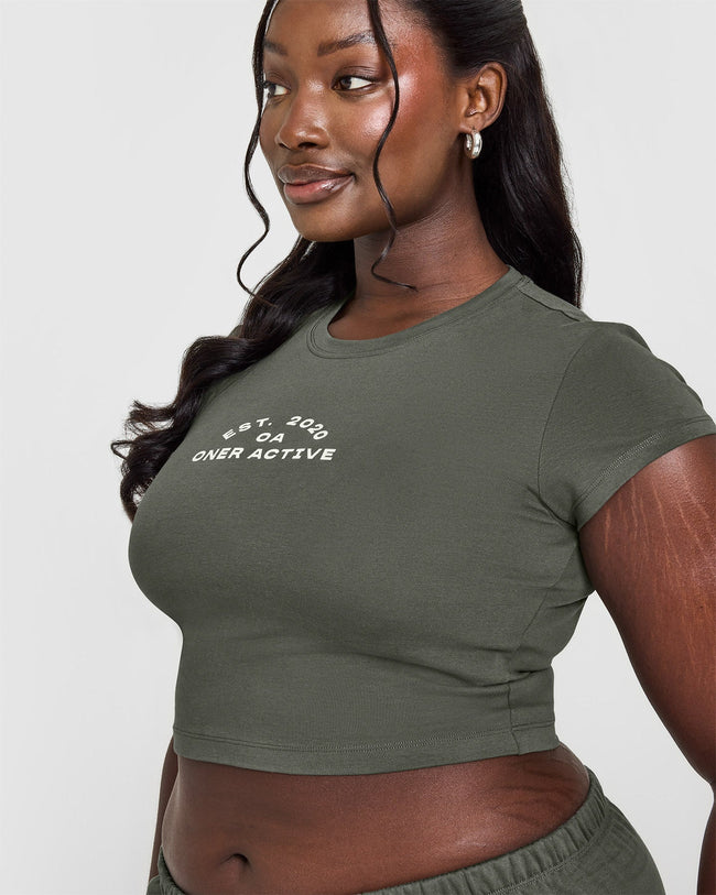 Cotton Baby T-Shirt with Graphic | Dark Khaki