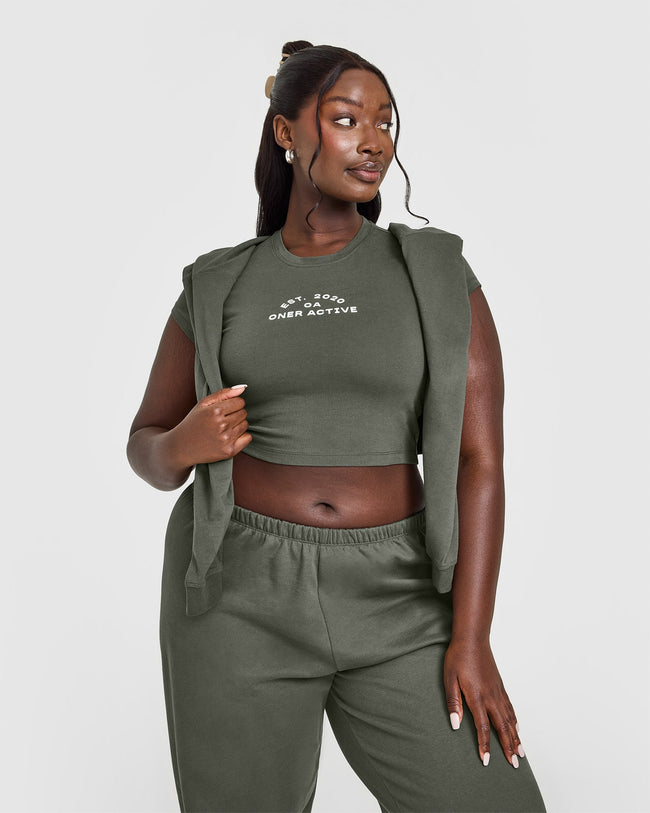 Cotton Baby T-Shirt with Graphic | Dark Khaki