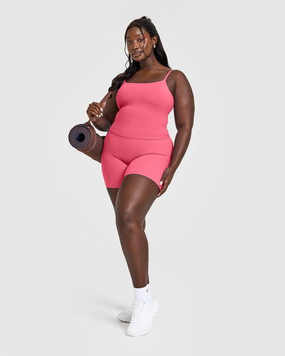SoftMotion™ Strappy Mid Vest with Built in Bra Shelf with White Logo | Dark Velvet Pink