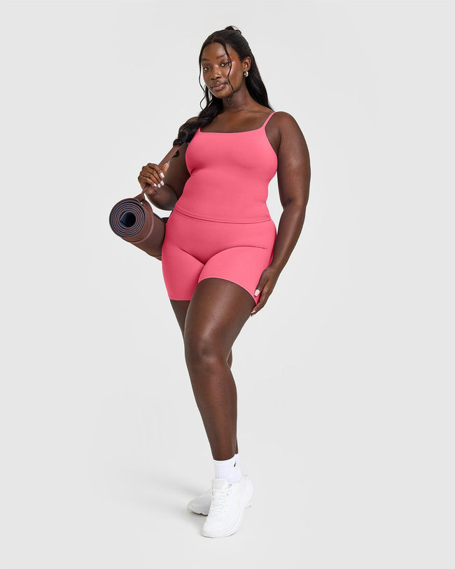 SoftMotion™ Strappy Mid Vest with Built in Bra Shelf with White Logo | Dark Velvet Pink