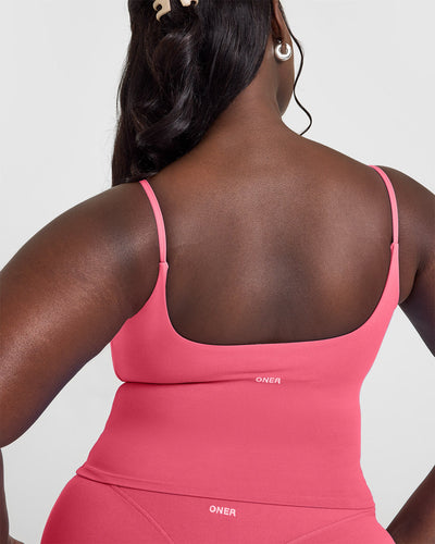 SoftMotion™ Strappy Mid Vest with Built in Bra Shelf with White Logo | Dark Velvet Pink