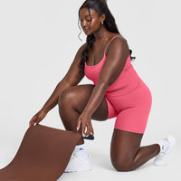 SoftMotion™ Strappy Mid Vest with Built in Bra Shelf with White Logo | Dark Velvet Pink