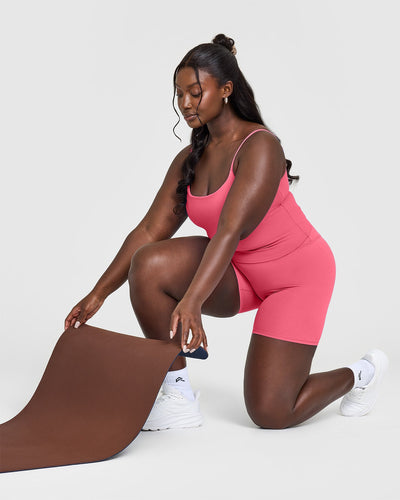 SoftMotion™ Strappy Mid Vest with Built in Bra Shelf with White Logo | Dark Velvet Pink