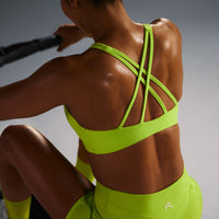 EasyLift™ High Neck Sports Bra with White Logo | Charged Lime Green