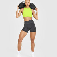 EasyLift™ High Neck Sports Bra with White Logo | Charged Lime Green