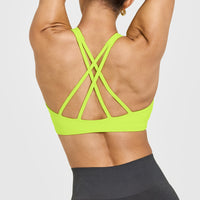 EasyLift™ High Neck Sports Bra with White Logo | Charged Lime Green