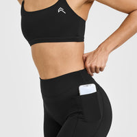 Unified High Waisted Pocket Leggings White Logo | Black