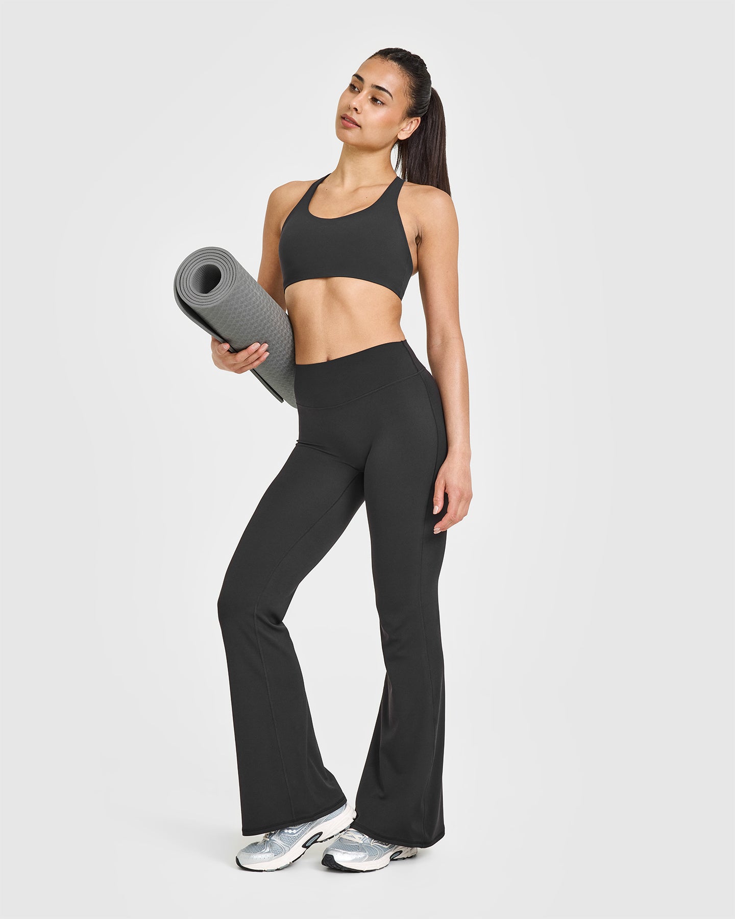 SoftMotion™ Sports Bra with White Logo | Soft Black