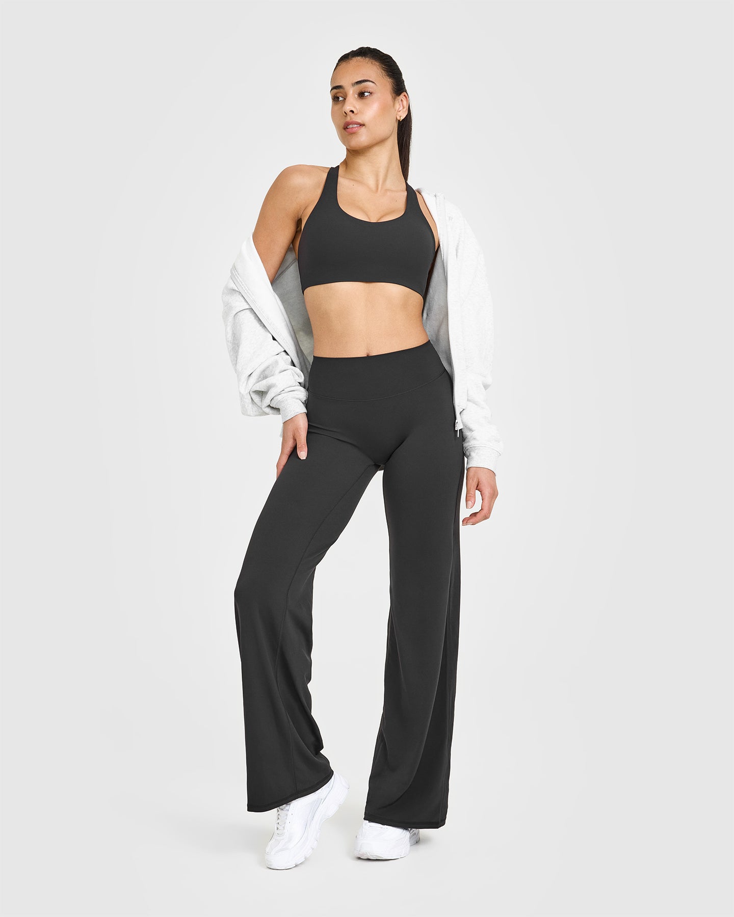 SoftMotion™ Straight Leg Bottoms with White Logo | Soft Black