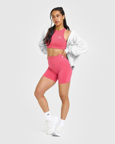 EasyLift™ High Neck Sports Bra with White Logo | Velvet Pink