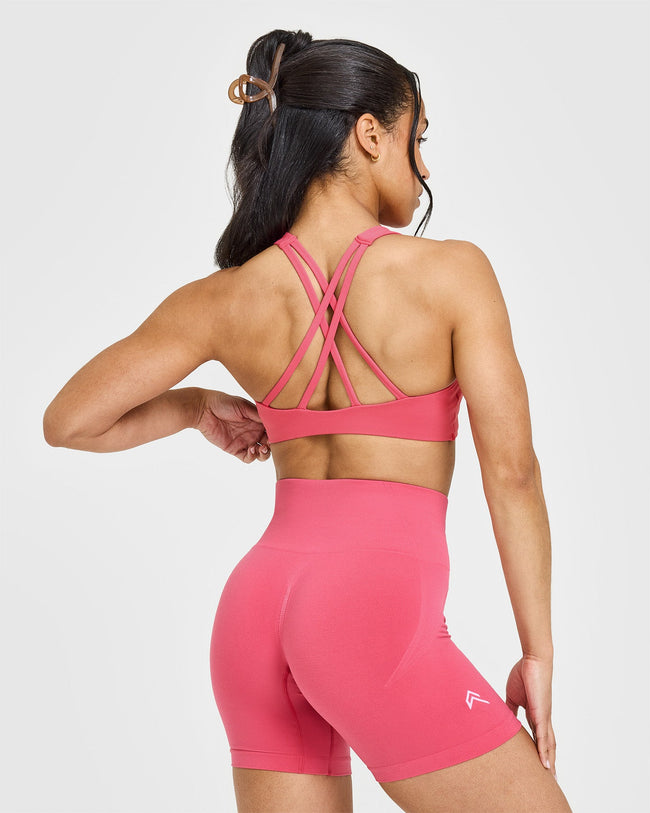 EasyLift™ High Neck Sports Bra with White Logo | Velvet Pink