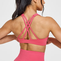 EasyLift™ High Neck Sports Bra with White Logo | Velvet Pink