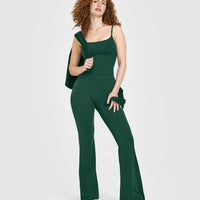 SoftMotion™ Strappy Mid Vest with Built in Bra Shelf with White Logo | Dark Racing Green