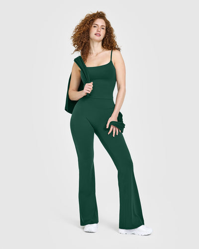 SoftMotion™ Strappy Mid Vest with Built in Bra Shelf with White Logo | Dark Racing Green