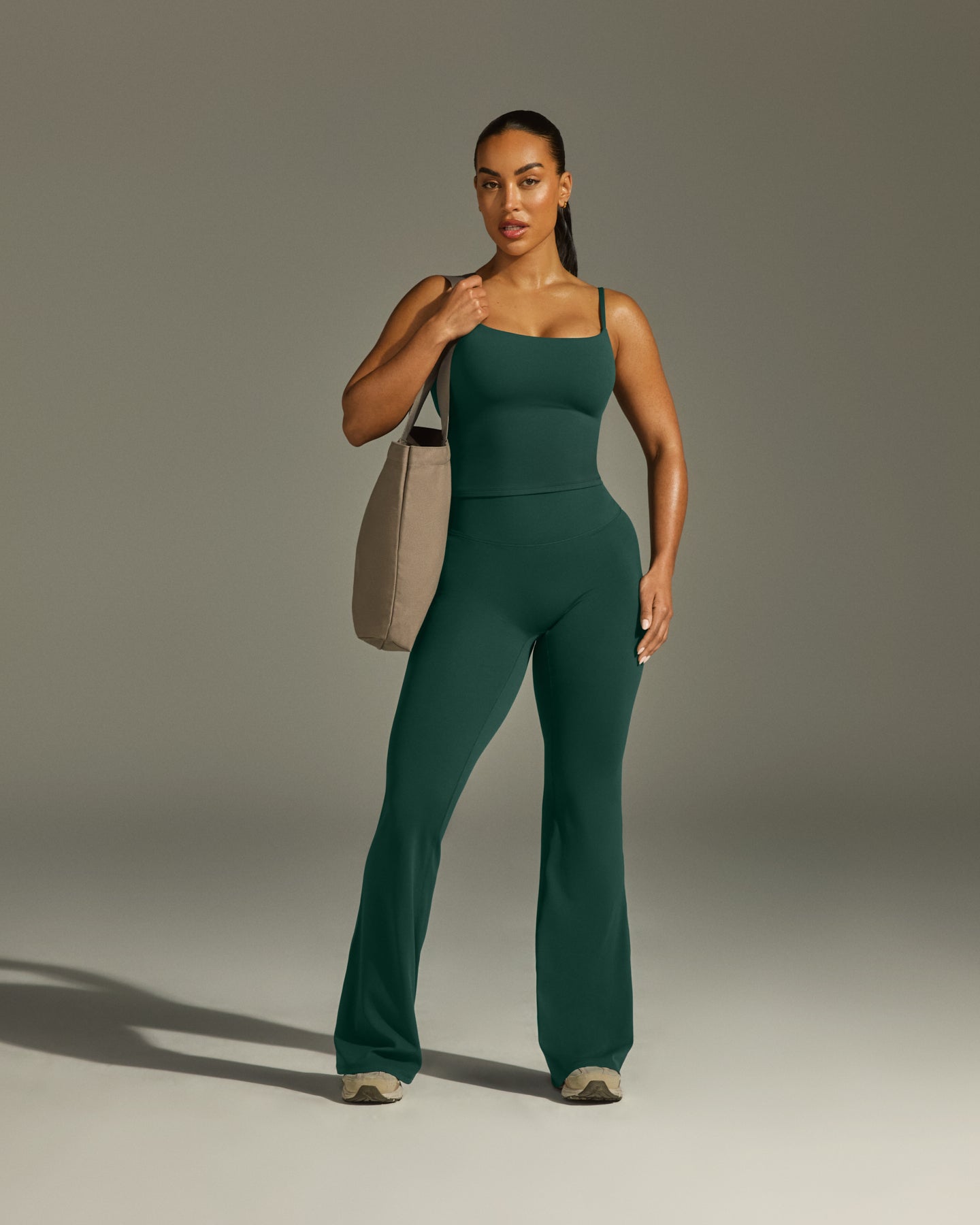 SoftMotion™ Strappy Mid Vest with Built in Bra Shelf with White Logo | Dark Racing Green