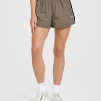 Oversized Piped Woven Track Shorts | Moss Brown