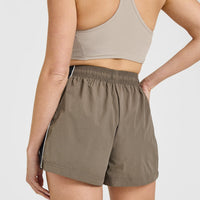 Oversized Piped Woven Track Shorts | Moss Brown