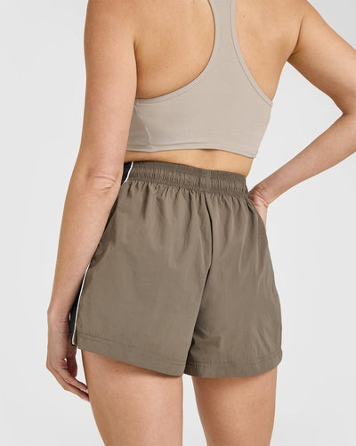 Oversized Piped Woven Track Shorts | Moss Brown