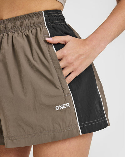 Oversized Piped Woven Track Shorts | Moss Brown