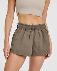 Oversized Piped Woven Track Shorts | Moss Brown