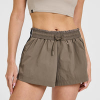 Oversized Piped Woven Track Shorts | Moss Brown