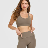 SoftMotion™ Sports Bra with White Logo | Moss Brown