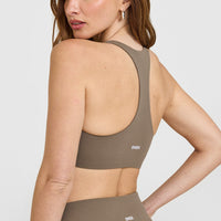 SoftMotion™ Sports Bra with White Logo | Moss Brown