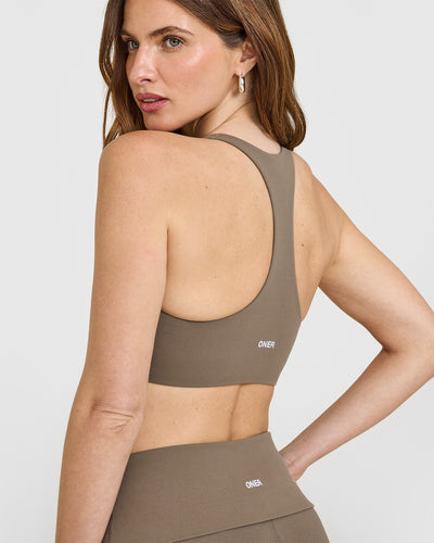 SoftMotion™ Sports Bra with White Logo | Moss Brown