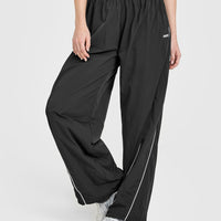 Oversized Piped Woven Straight Leg Track Bottoms | Soft Black