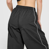 Oversized Piped Woven Straight Leg Track Bottoms | Soft Black