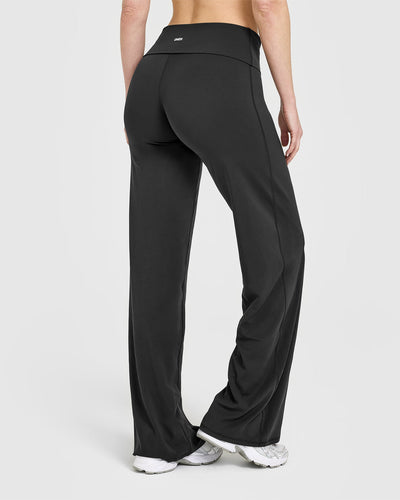 SoftMotion™ Fold Over Straight Leg Bottoms with White Logo | Soft Black