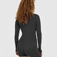 Mellow™ Rib Long Sleeve Cardigan | Soft Black