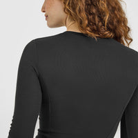 Mellow™ Rib Long Sleeve Cardigan | Soft Black