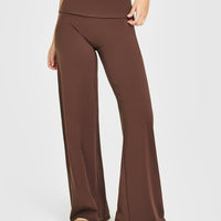 SoftMotion™ Fold Over Straight Leg Bottoms with White Logo | Espresso Brown