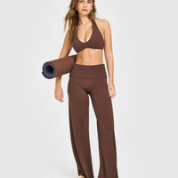 SoftMotion™ Fold Over Straight Leg Bottoms with White Logo | Espresso Brown
