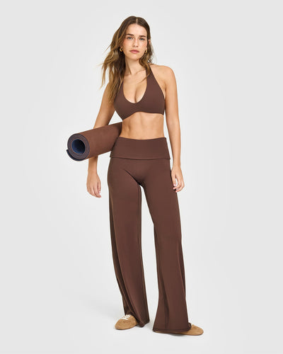 SoftMotion™ Fold Over Straight Leg Bottoms with White Logo | Espresso Brown