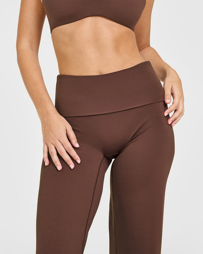 SoftMotion™ Fold Over Straight Leg Bottoms with White Logo | Espresso Brown