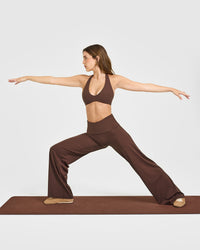 SoftMotion™ Fold Over Straight Leg Bottoms with White Logo | Espresso Brown