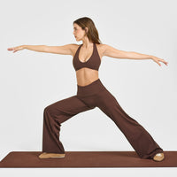 SoftMotion™ Fold Over Straight Leg Bottoms with White Logo | Espresso Brown