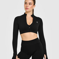 EnhanceLift™ Seamless Crop Jacket with White Logo | Black