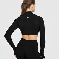 EnhanceLift™ Seamless Crop Jacket with White Logo | Black