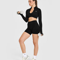 EnhanceLift™ Seamless Crop Jacket with White Logo | Black