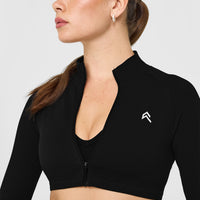 EnhanceLift™ Seamless Crop Jacket with White Logo | Black