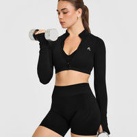 EnhanceLift™ Seamless Crop Jacket with White Logo | Black