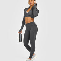 EnhanceLift™ Seamless Crop Jacket with White Logo | Coal