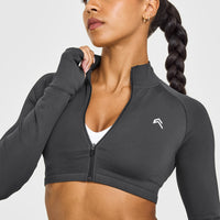 EnhanceLift™ Seamless Crop Jacket with White Logo | Coal