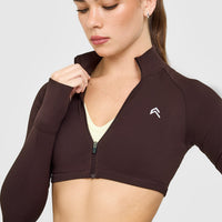 EnhanceLift™ Seamless Crop Jacket with White Logo | Plum Brown
