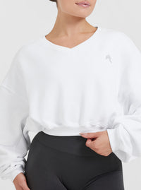 All Day Lightweight Oversized V-Neck Sweatshirt | White