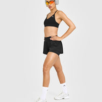Unified Double Layer Shorts White Logo 5" | Black