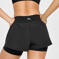 Unified Double Layer Shorts White Logo 5" | Black